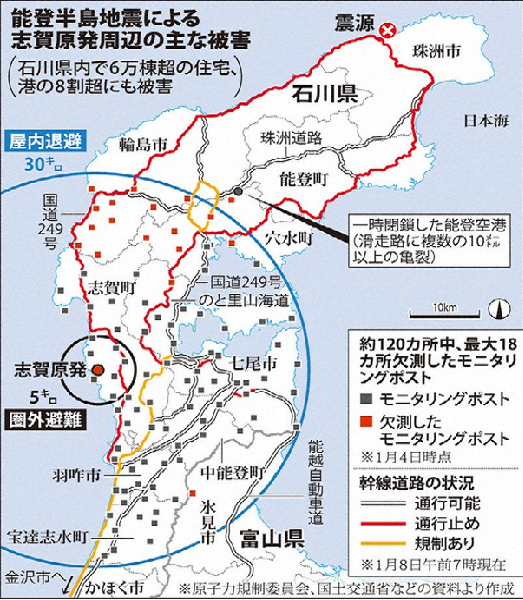 能登地震による道路の寸断